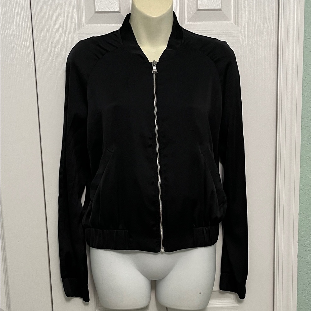 Express Women's Jet Black Bomber Jacket satin small